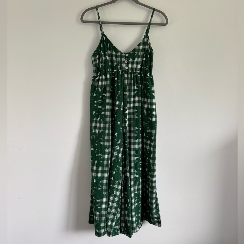 SOLD!! Small Kiele dark green palaka plaid Kirra jumpsuit